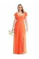 Flutter Sleeves Square Neck Soft Chiffon Tangerine Tango Long Semi Formal Evening Dress / Bridesmaid Dress London