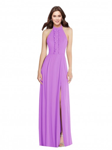 Sleeveless Halter Neck Soft Chiffon Violet Long Formal Evening Gown / Bridesmaid Dress London