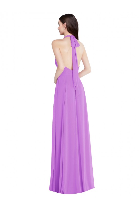 Sleeveless Halter Neck Soft Chiffon Violet Long Formal Evening Gown / Bridesmaid Dress London
