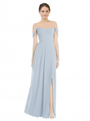 Flounce Sleeves Off the Shoulder Soft Chiffon Sea Glass Long Semi Formal Evening Dress / Bridesmaid Dress London