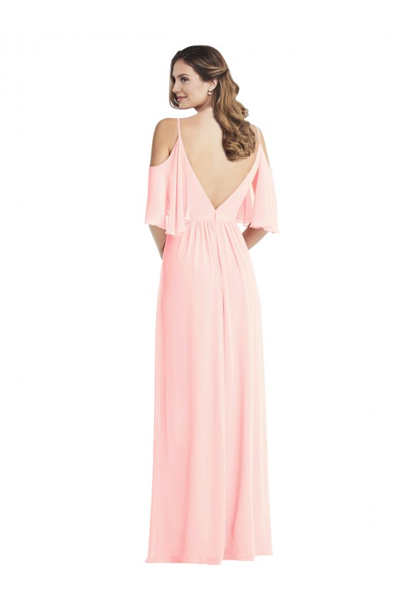 Cold Shoulder V-Neck Soft Chiffon Pink Long Semi Formal Evening Dress / Bridesmaid Dress London