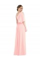 Bell Sleeves One Shoulder Soft Chiffon Pink Long Semi Formal Evening Dress / Bridesmaid Dress London