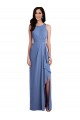 Sleeveless Jewel Neck Soft Chiffon Windsor Blue Long Bridesmaid Dress London
