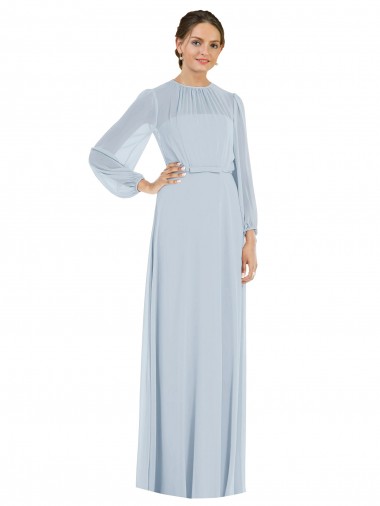 Puff Sleeves Strapless Soft Chiffon Sea Glass Long Formal Evening Gown / Bridesmaid Dress London