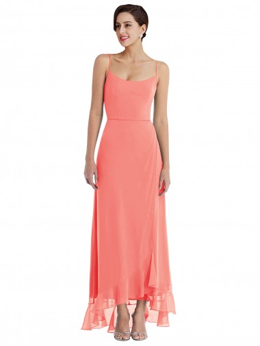 Sleeveless Scoop Neck Soft Chiffon Coral Long High Low Bridesmaid Dress London