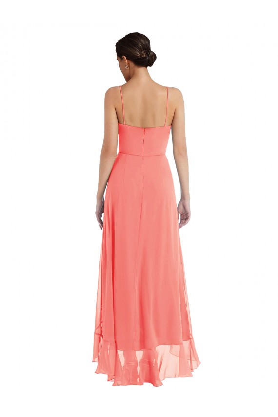 Sleeveless Scoop Neck Soft Chiffon Coral Long High Low Bridesmaid Dress London