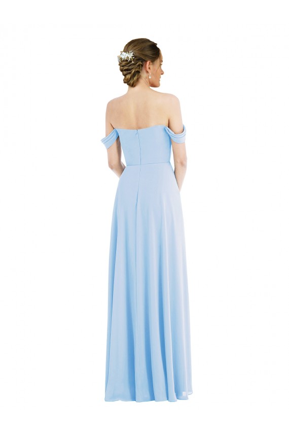 Sleeveless Off the Shoulder Soft Chiffon Light Sky Blue Long Formal Evening Gown / Bridesmaid Dress London