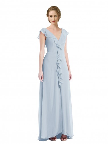 Sleeveless V-Neck Soft Chiffon Sea Glass Long Black Tie Evening Gown / Bridesmaid Dress London