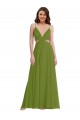 Sleeveless V-Neck Soft Chiffon Olive Green Long Plus Size Evening Gown / Bridesmaid Dress London