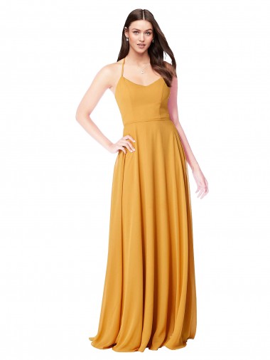 Sleeveless V-Neck Soft Chiffon Saffron Long Formal Dress / Bridesmaid Dress London