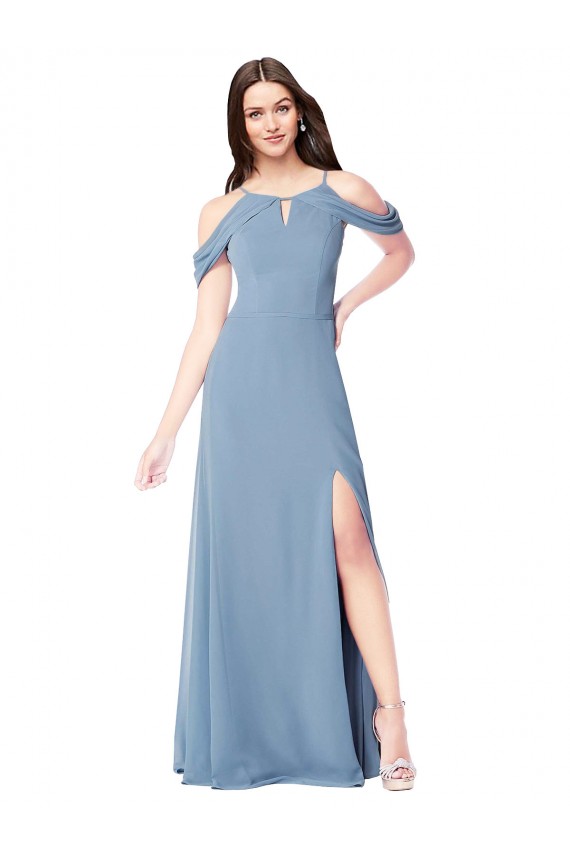 Sleeveless Off the Shoulder Soft Chiffon Dusty Blue Long Evening Dress / Bridesmaid Dress London