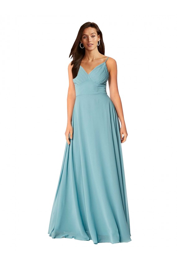 Sleeveless V-Neck Soft Chiffon Turquoise Long Bridesmaid Dress London