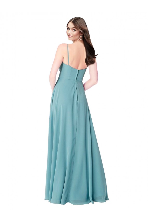 Sleeveless V-Neck Soft Chiffon Turquoise Long Bridesmaid Dress London