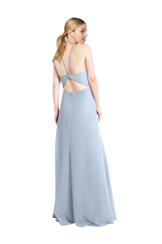 Sleeveless Halter Neck Chiffon Light Sky Blue Long Bridesmaid Dress / Evening Dress London