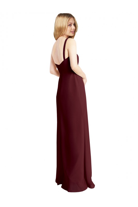 Sleeveless Square Neck Soft Chiffon Burgundy Gold Long Bridesmaid Dress London