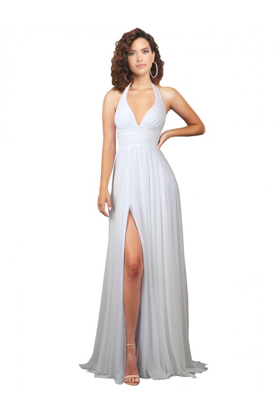 Sleeveless V-Neck Soft Chiffon White Sweep Train Beach Wedding Dress London