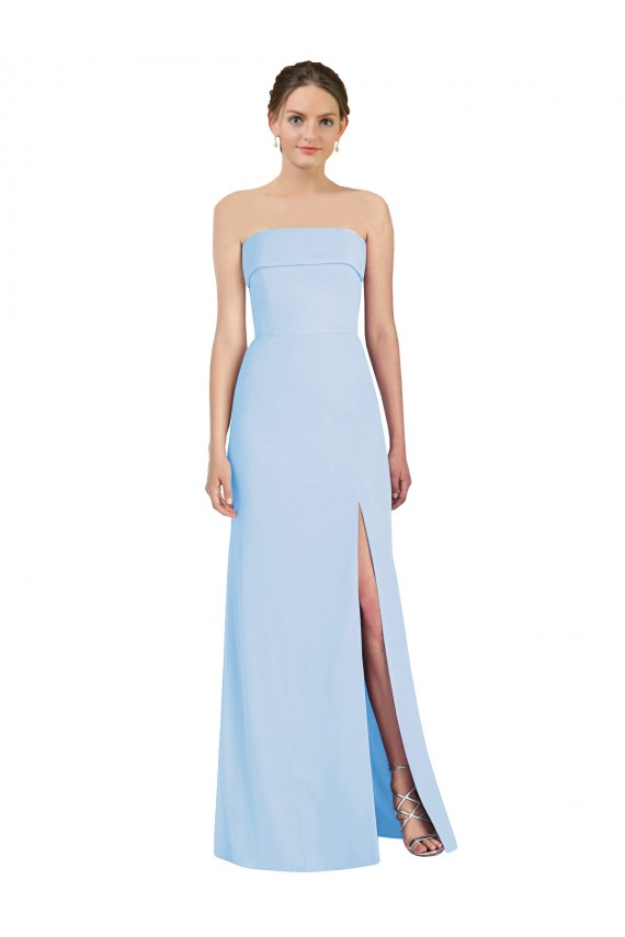 Sleeveless Strapless Soft Chiffon Light Sky Blue Long Black Tie Evening Gown / Bridesmaid Dress London
