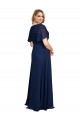 Short Flutter Sleeves V-Neck Soft Chiffon Dark Navy Long Formal Plus Size Evening Gown / Prom Dress / Bridesmaid Dress London