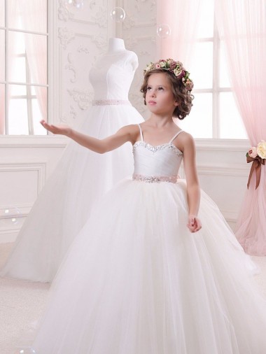 Sleeveless Sweetheart Tulle Ivory Chapel Train Flower Girl Dress London
