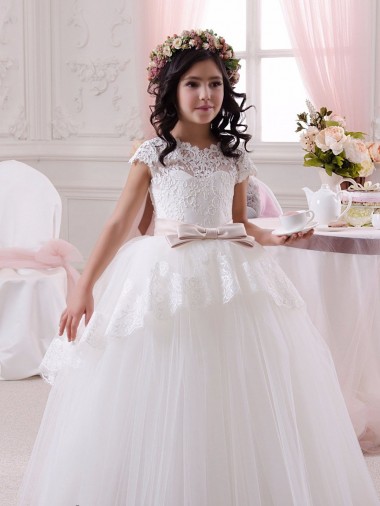 Sleeveless Sweetheart Tulle & Lace Ivory Long Flower Girl Dresses London