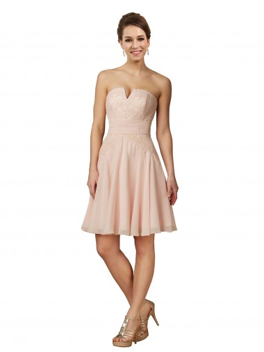 Sleeveless Sweetheart Soft Chiffon & Lace Pink Knee Length Bridesmaid Dress London