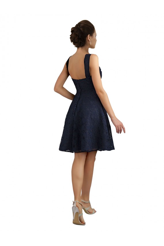 Sleeveless Sweetheart Lace Dark Navy Knee Length Bridesmaid Dresses London