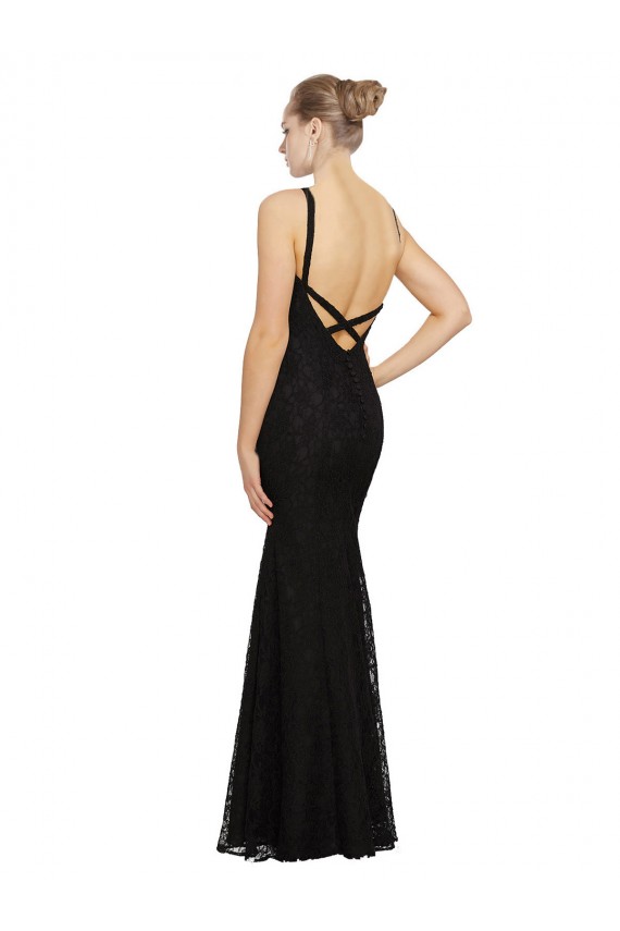 Sleeveless Jewel Neck Lace Black Long Bridesmaid Dress London