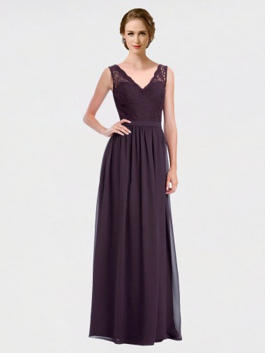 Sleeveless V-Neck Chiffon & Lace Grape Long Bridesmaid Dress / Evening Dress London
