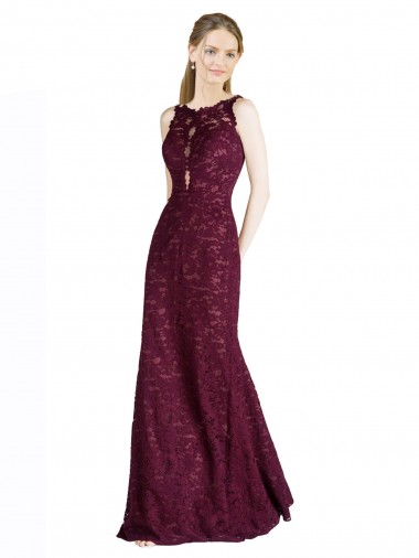 Sleeveless High Neck Lace Burgundy Gold Long Prom Dress / Bridesmaid Dress London