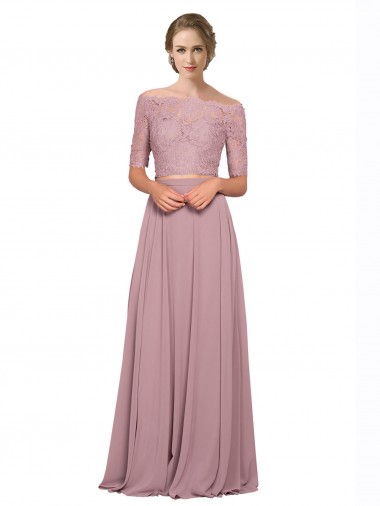 Short Sleeves Off the Shoulder Soft Chiffon & Lace Long Prom Dress / Bridesmaid Dress London