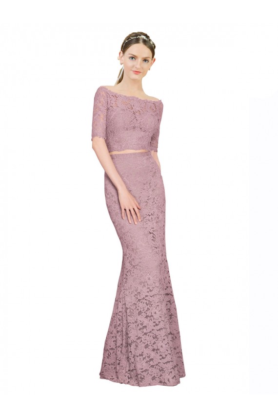 Short Sleeves Off the Shoulder Lace Long Prom Dress / Bridesmaid Dress London