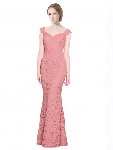 Sleeveless Strapless Lace Salmon Long Prom Dress / Bridesmaid Dress London
