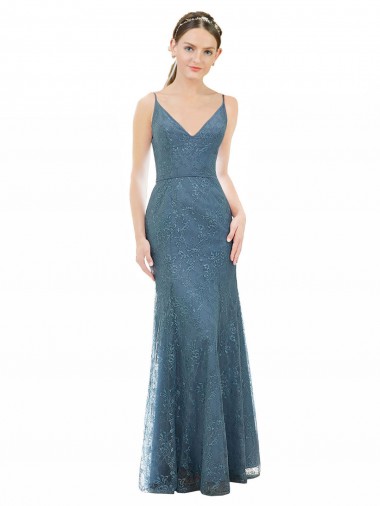 Sleeveless V-Neck Lace Sheath Long Bridesmaid Dress London