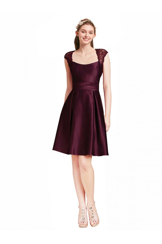 Sleeveless Square Neck Satin & Lace Grape Knee Length Bridesmaid Dress London