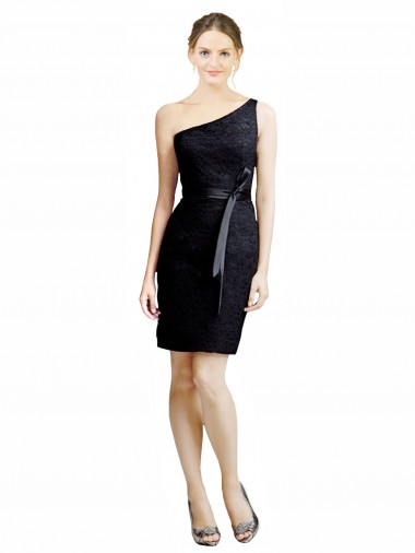 Sleeveless One Shoulder Lace Black Knee Length Bridesmaid Dress London
