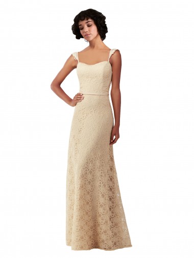 Sleeveless Sweetheart Lace Champagne Long Bridesmaid Dress London