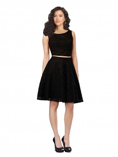 Sleeveless Jewel Neck Lace Black Knee Length Bridesmaid Dress London