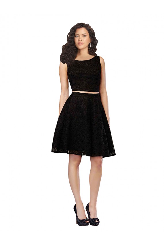 Sleeveless Jewel Neck Lace Black Knee Length Bridesmaid Dress London