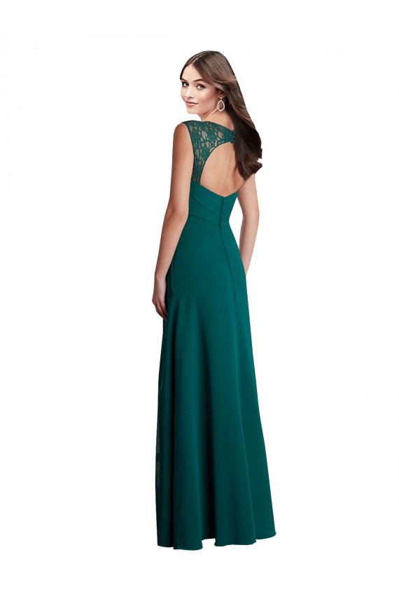 Sleeveless V-Neck Soft Chiffon & Lace Hunter Long Bridesmaid Dress London