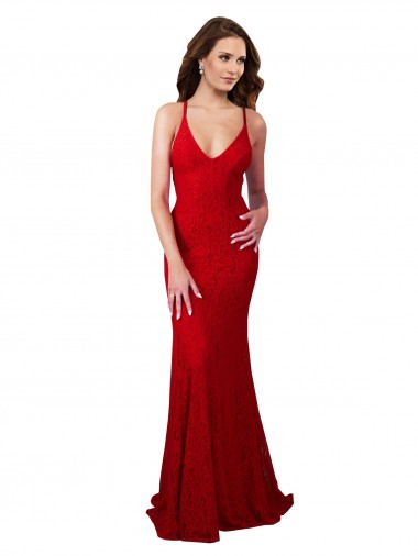 Sleeveless V-Neck Lace Red Long Formal Dress / Bridesmaid Dress London