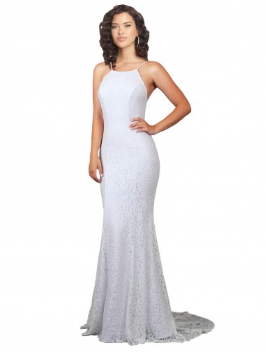 Sleeveless High Neck Lace White Mermaid Sweep Train Wedding Dress London