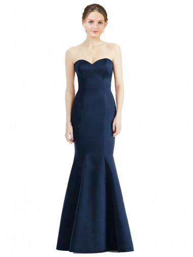 Sleeveless Sweetheart Satin Dark Navy Long Floor Length Bridesmaid Dress London