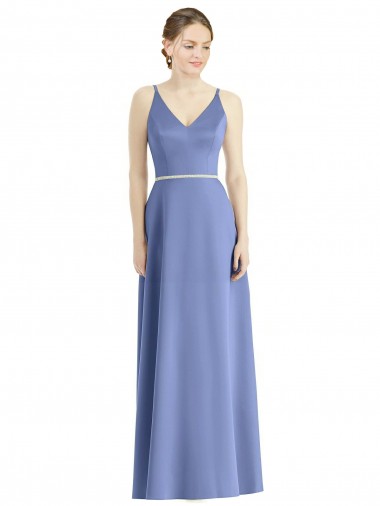 Sleeveless V-Neck Satin Periwinkle Long Bridesmaid Dress London