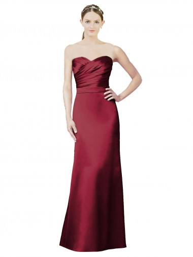 Sleeveless Strapless Satin Burgundy Long Bridesmaid Dress / Evening Dress London