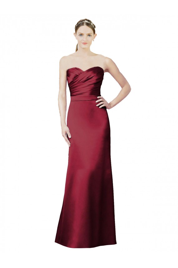 Sleeveless Strapless Satin Burgundy Long Bridesmaid Dress / Evening Dress London