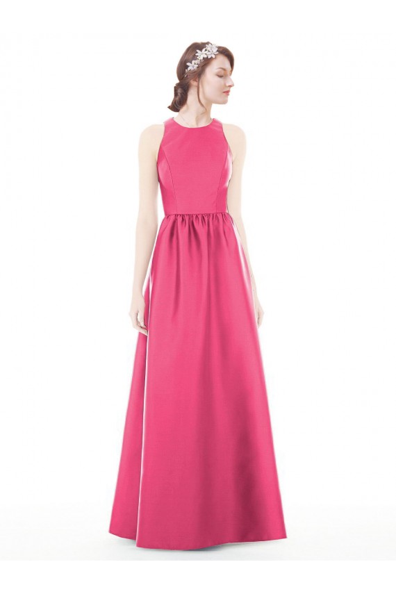 Sleeveless Jewel Neck Satin Ruby Long Bridesmaid Dress London