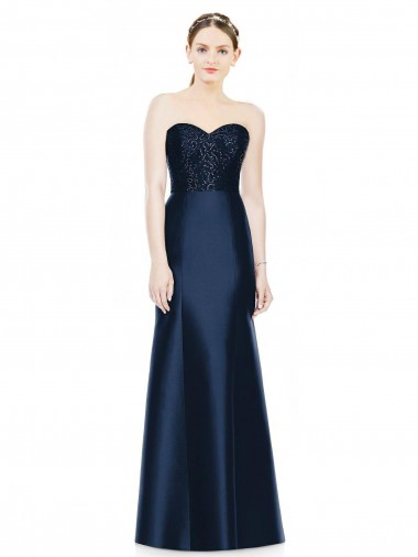 Sleeveless Strapless Satin Dark Navy Long Evening Dress / Bridesmaid Dress London