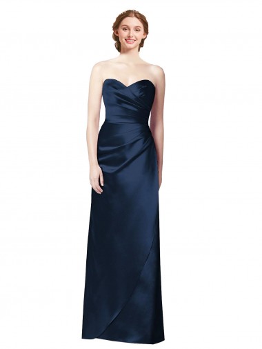 Sleeveless Strapless Satin Dark Navy Long Bridesmaid Dress London