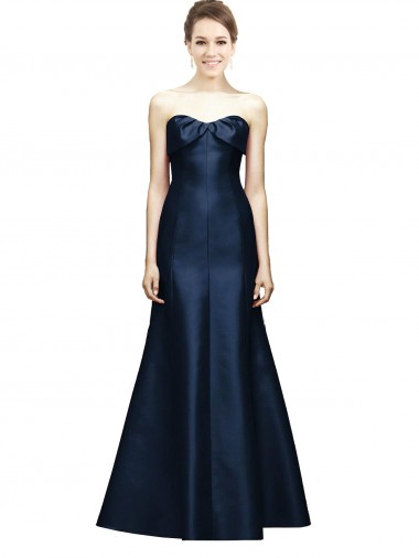 Sleeveless Strapless Satin Dark Navy Mermaid Long Bridesmaid Dress London