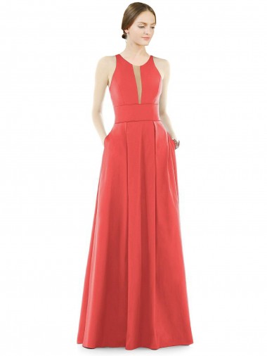 Sleeveless Jewel Neck Satin Firecracker Long Bridesmaid Dress London